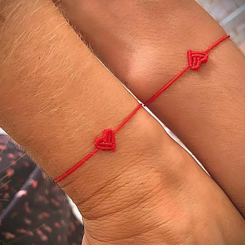 2Pcs Valentine'S Day Heart Shaped Bracelet For Women Men Handwoven Couple Best Friend Red Rope Romantic Love Bracelet Gifts