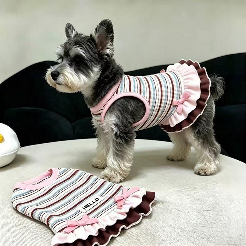 Dog clothes Autumn and winter rainbow striped dress Bigbear cat teddy Pomeranian small dog velvet pet vest