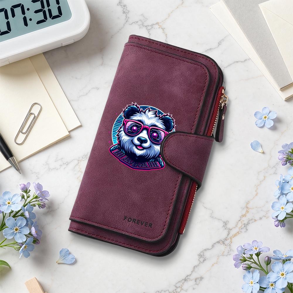 Cool Panda Print Wallet Fashion Casual Long Purse for Women Portable Multi Card Slot Zipper Pocket Handheld Bag