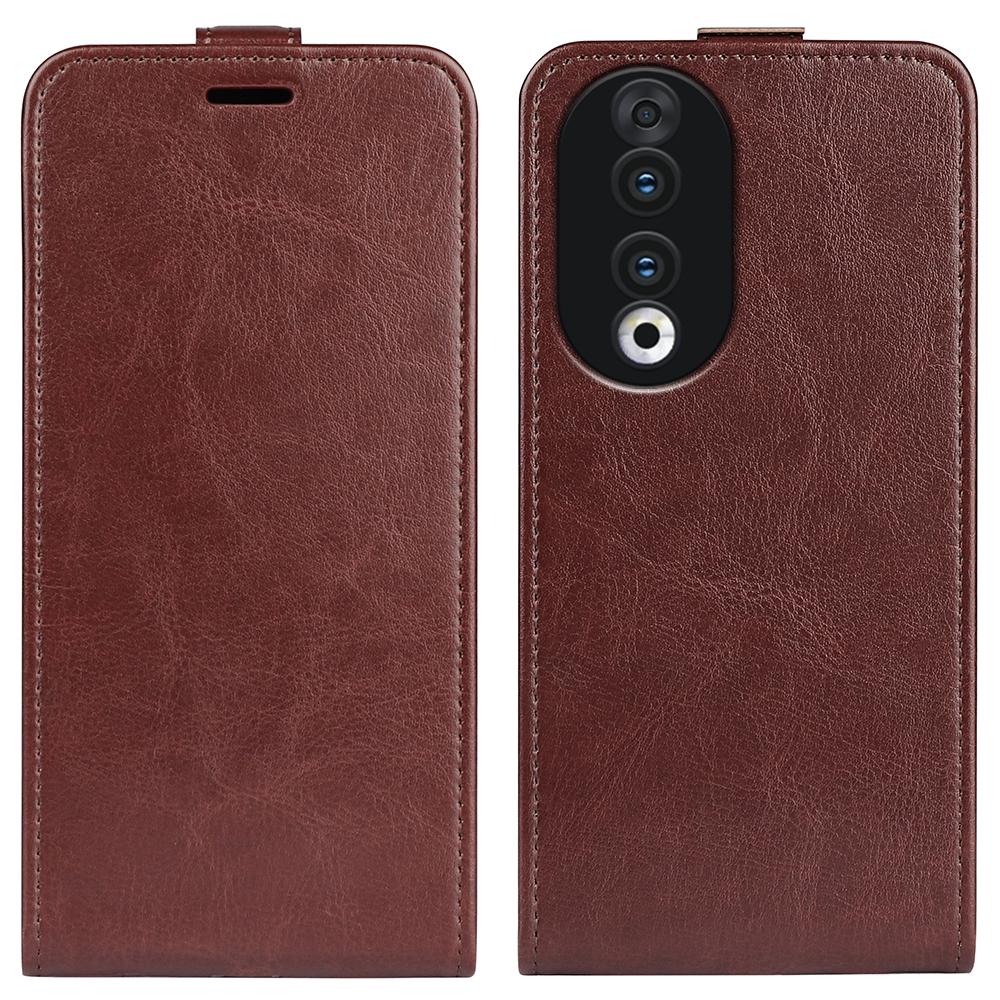 

For Honor 90 TPU+PU Leather Phone Shell Vertical Flip Case Mobile Phone Cover with Card Slots Brown