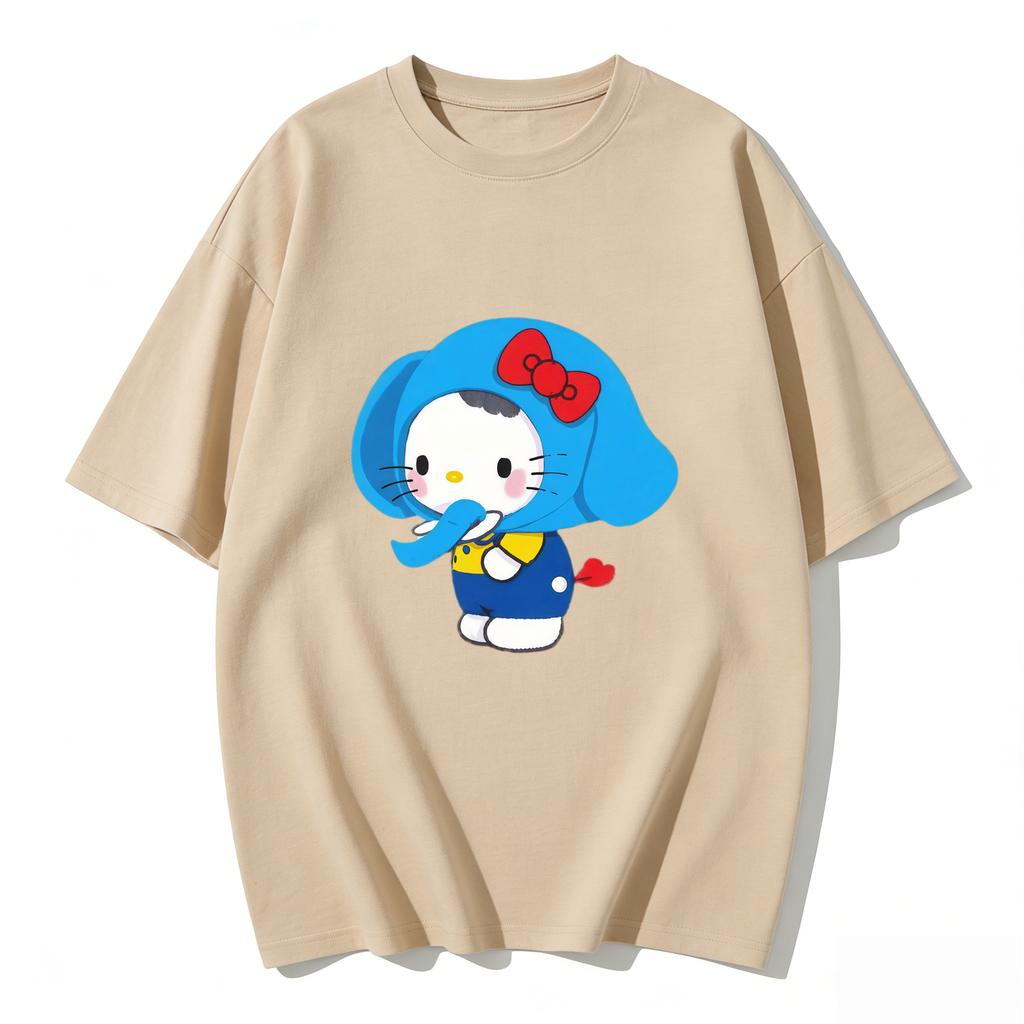 2026 Summer Hello Kitty Cartoon Printed Short Sleeve Pure Cotton Tshirts Womens Family Matching Outfits Classic Versatile Top