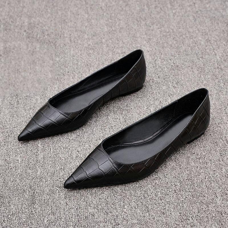 2025 Herbst und Sommer neue spitze flache Mode Einzelne Schuhe Damen Steinmuster heller Ausschnitt weiche Sohle bequem vielseitig Damenschuhe w