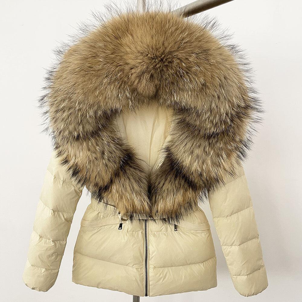 OFTBUY Winter Jacket Women's Real Raccoon Fox Fur White Duck Down Coat Thick Warm