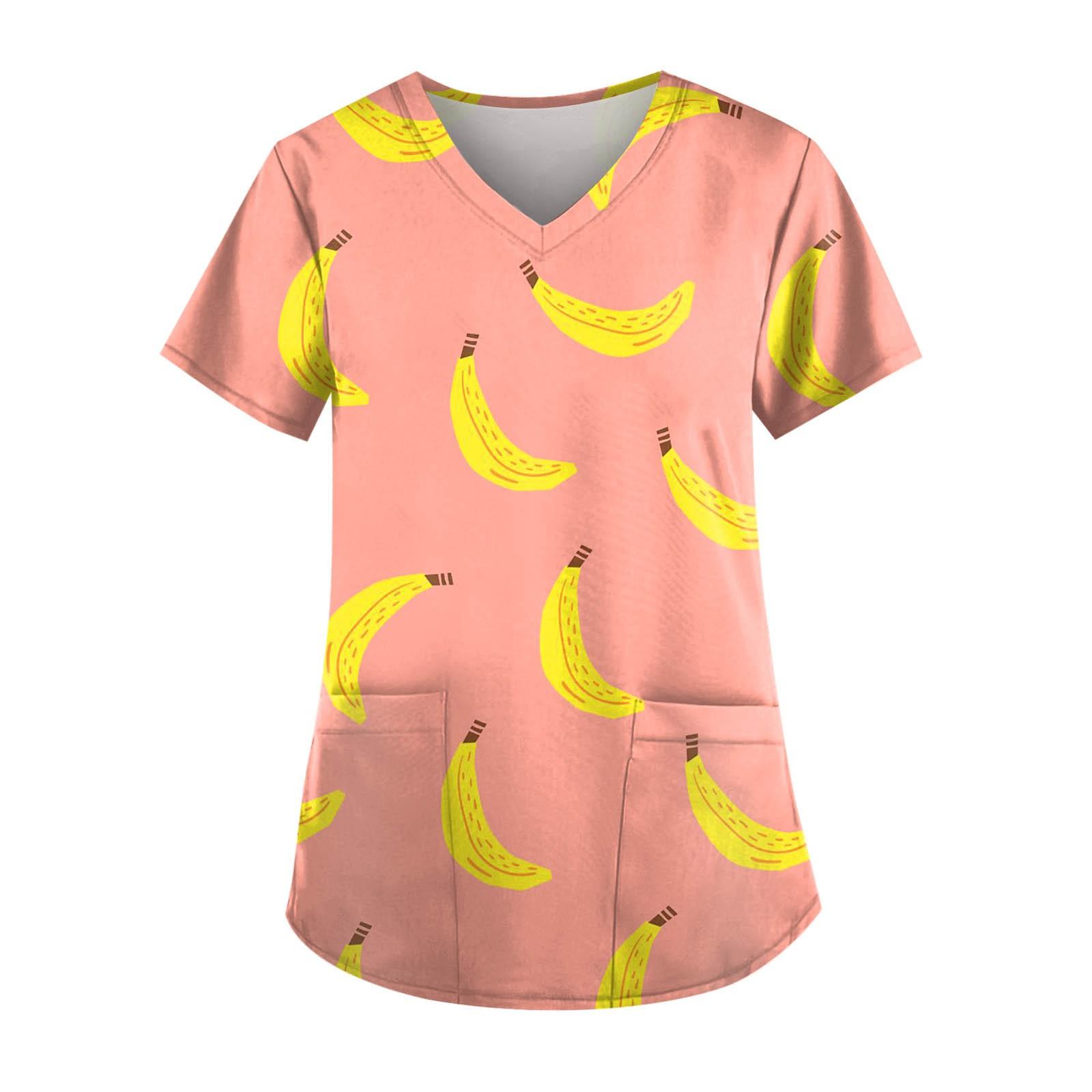 

Женский топ с карманами и карманами с короткими рукавами и v-образным вырезом с фруктовым принтом XL