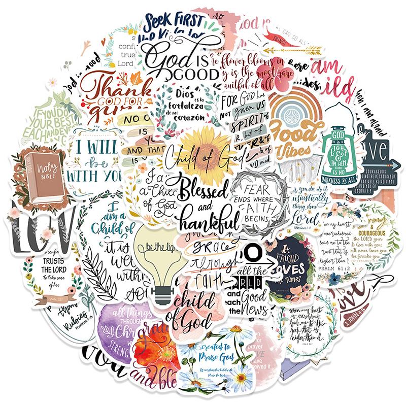 52Pcs Jesus Christians Religion Sayings Stickers Skateboard Suitcase Graffiti Luggage Motorcycle Diy Bible Sticker