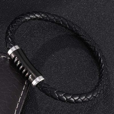 Men Leather Bracelet Black Brown Braided Bangles Stainless Steel Buckle Fashion Male Wristband Gifts