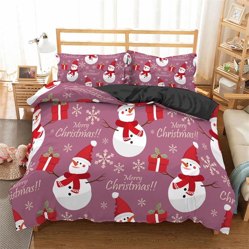 Merry Christmas Duvet Cover King For Boys Girls Microfiber Santa Claus Cute Deer Cartoon Animals Red Plaid 3D Print Bedding Set