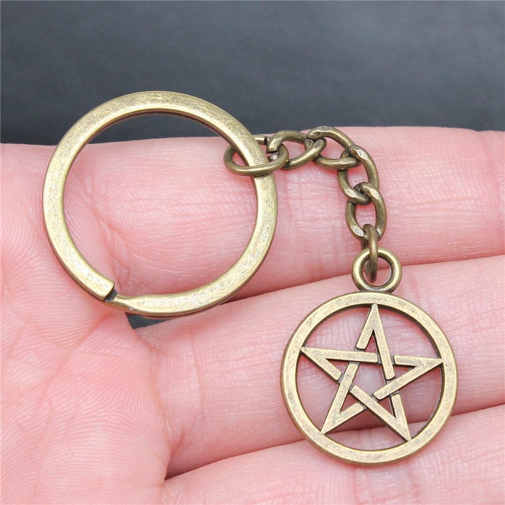 28mm Key Ring Star Pentagram Moon Minimalist Jewelry Components QY043