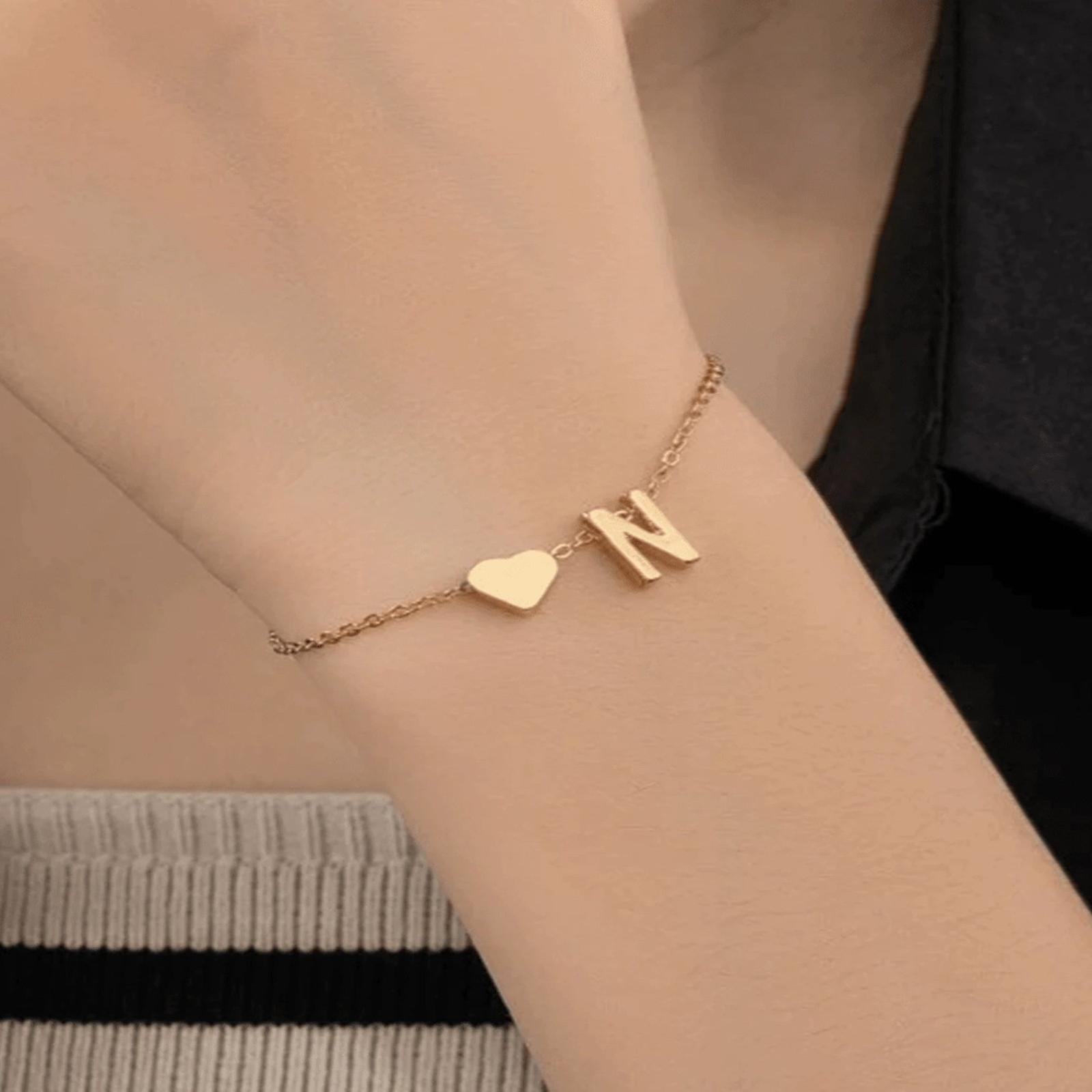 

Браслет с инициалами в форме сердца, браслет с буквами в форме сердца, персонализированный браслет с монограммой, 1 шт. One Size