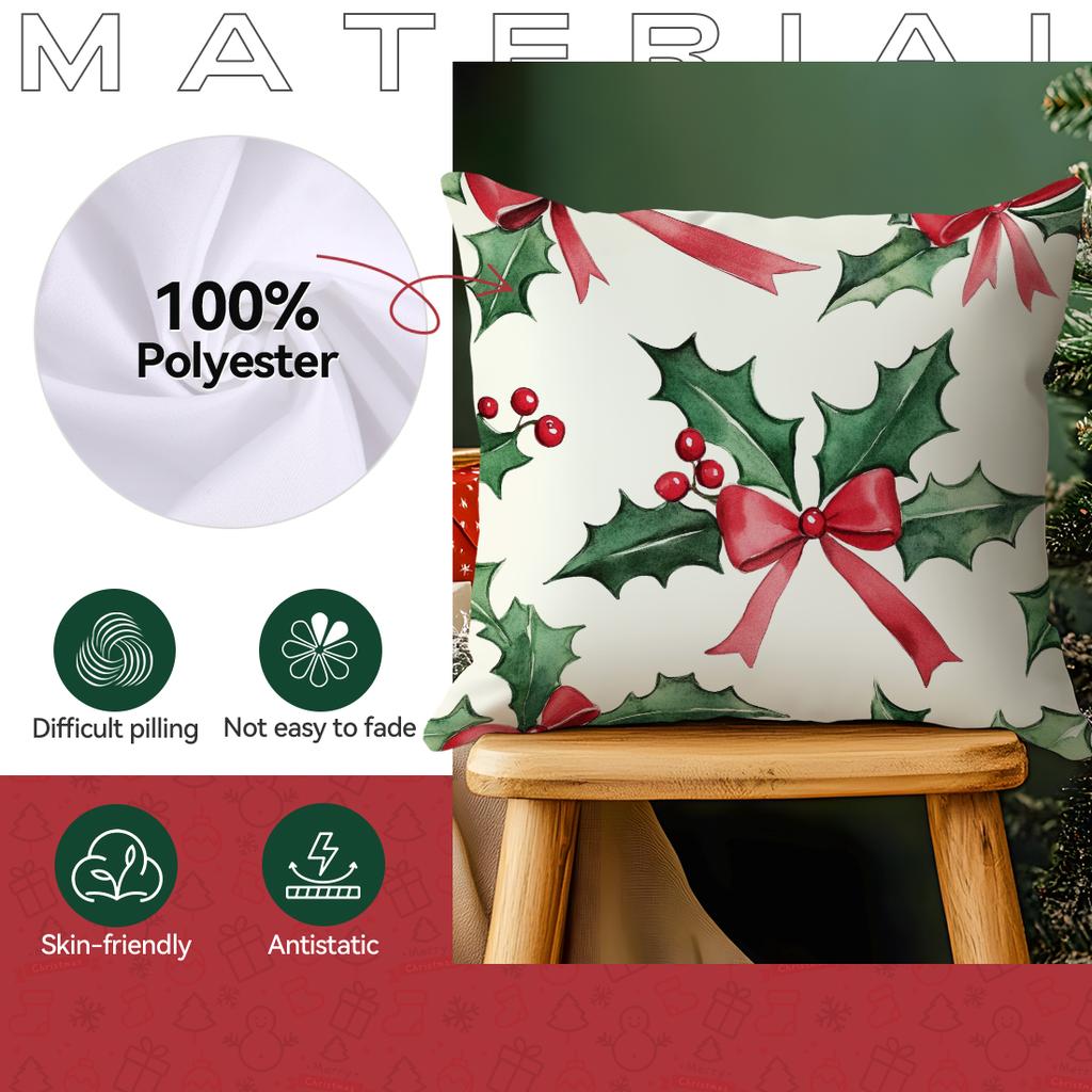 Winter Christmas Bow Pillowcase Printed Polyester 40/45/50cm Throw Pillowcover Decorative Sofa Cushion Pillowslip Home Decor