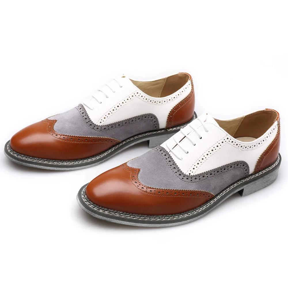Fashion Large Size Men's Leather Shoes Color Matching Pointed Toe Business Casual Leather Shoes Men's Carved British Retro Shoes