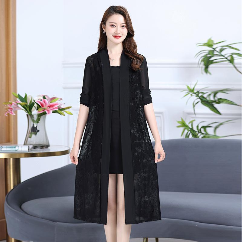 Commute Gauze Jacquard Weave Open Stitch Spring Summer Casual Long Sleeve Women's Clothing Stylish Spliced Straight Midi Blouse