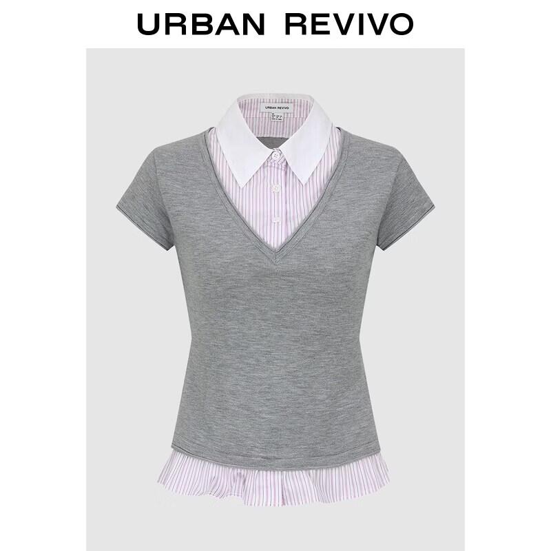 Women s Striped Faux Two-Piece Knit Top M