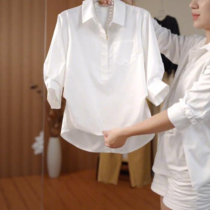 

Unique, beautiful and good-looking shirt, women s half-sleeved top, spring and summer clothes, this year s popular new chic shirt M белый