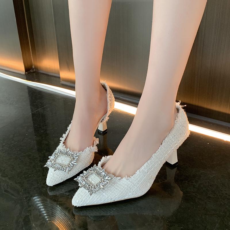 

Новые женские модные свадебные туфли на высоком каблуке со стразами и квадратной пряжкой на шпильке, повседневные женские туфли без шнуровки на высоком каблуке Мэри Джейн 35 бежевый