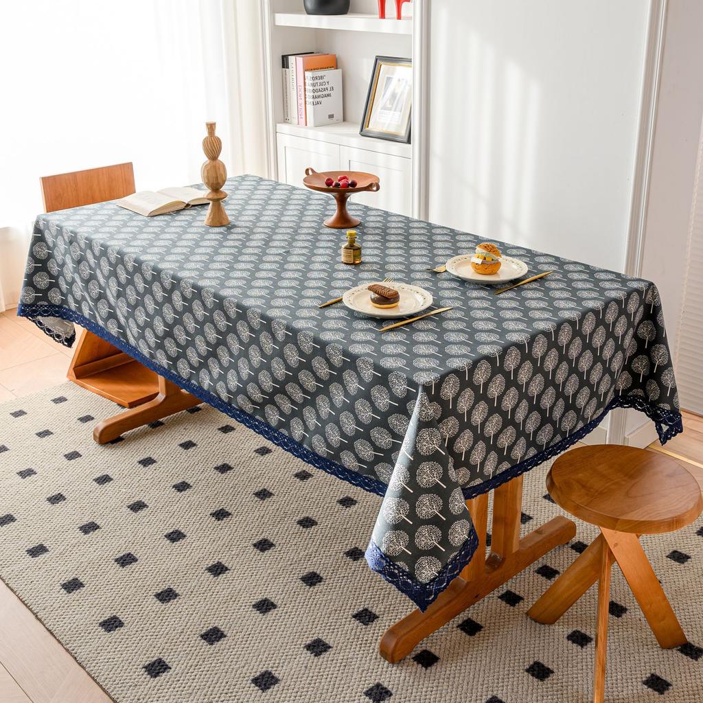 Christmas Day Old Man Table Cloth Small Plaid Snowflake Print Cotton And Linen Cover Fabric Hairball Outer Tablecloth