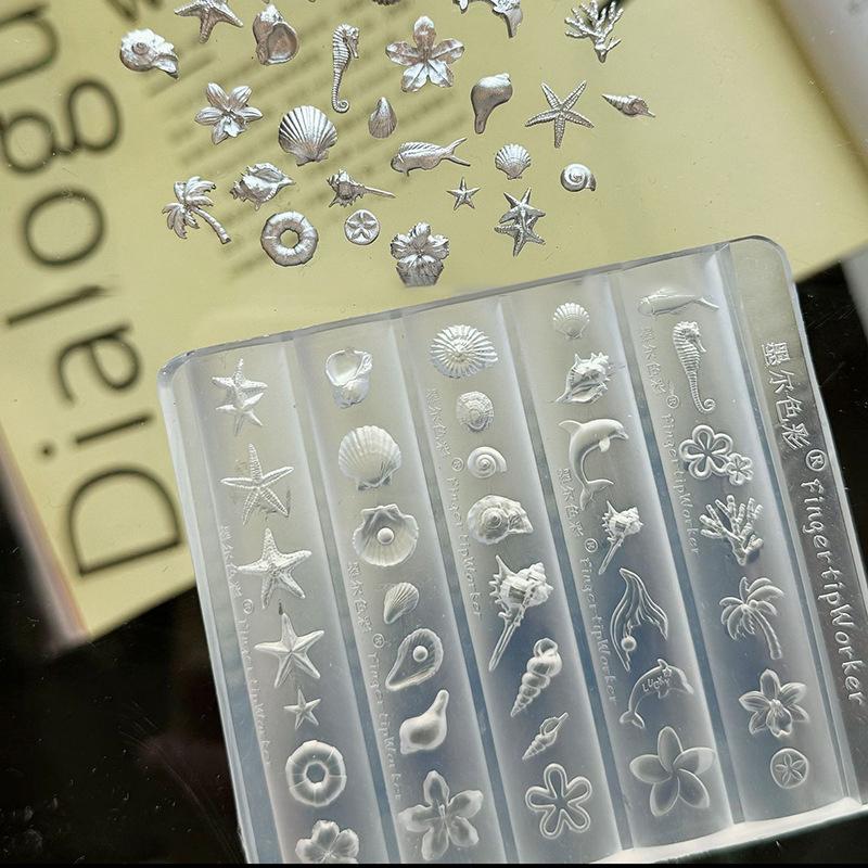 

1 Pcs 3D Lily Flower Sea Shell Conch Coral Starfish Acrylic Nail Mold Diy Silicone Manicure Nail Art Decorations Mold A1