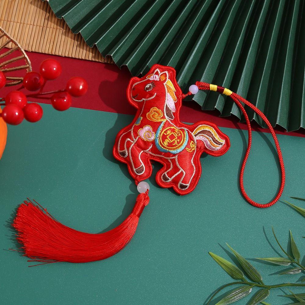 Chinese Style Pony Embroidered Pendant Tassel Spring Festival New Year Horse Pendant Keychain Funny Car Hanging Ornaments