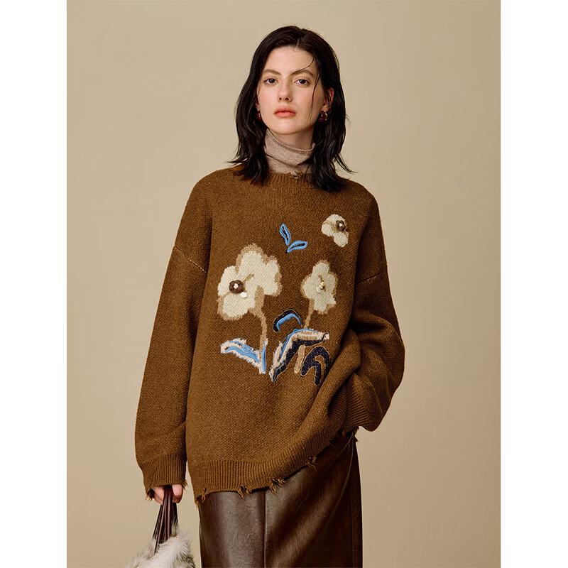 INMAN Women's Coralie Embroidered Jacquard Pullover Sweater