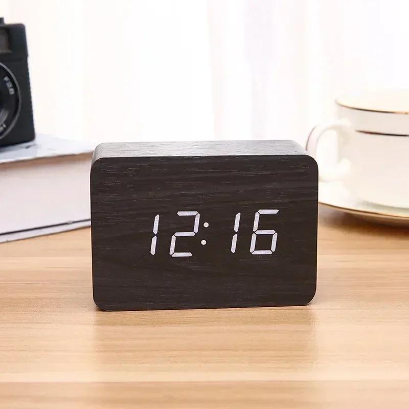LED Wooden Alarm Watch Table Voice Control Digital Wood Despertador USB/AAA Powered Electronic Desktop Clocks