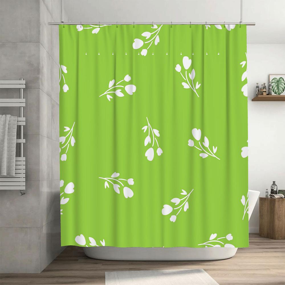 Vibrant Green Shower Curtain with White Floral Design for Bathroom Decor Waterproof Fabric, Perfect Gift Idea for Home Decoratio