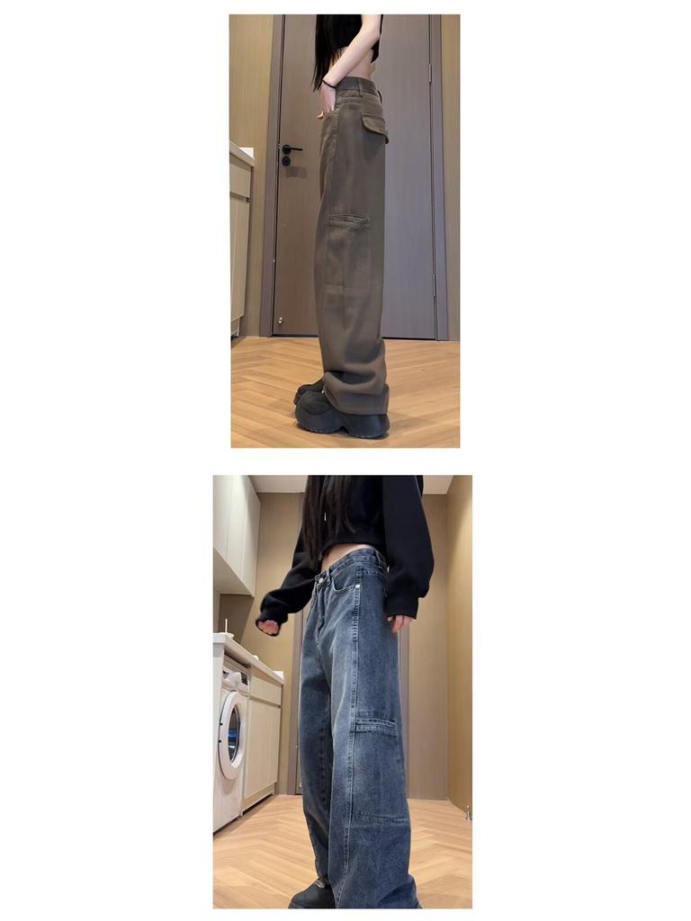 2024 Men’s Brown Retro Logger Jeans - Straight Leg High Street Casual Pants