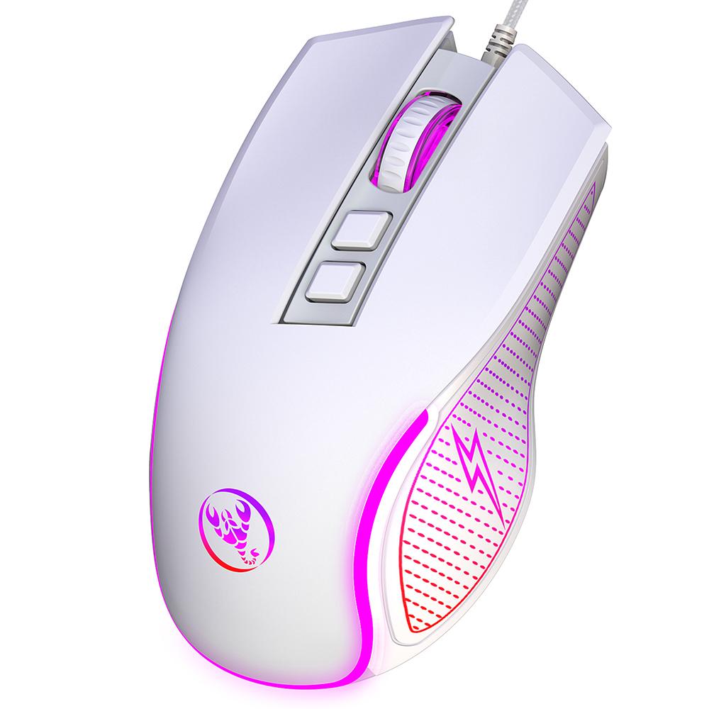 

HXSJ X100 USB Wired Gaming Mouse 3600DPI Colorful Light Computer Laptop Mice White