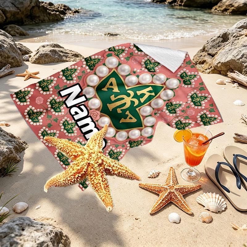 Custom Name Personalized Alpha Kappa Alpha Print Beach Towel, for Trip Camping Beach Party Home Decor, Birthday Gift for Family & Friends