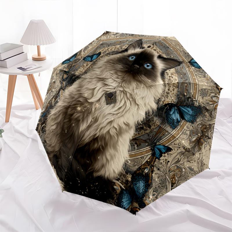 1 Pezzo Ombrello Pieghevole Automatico - Fantasia Gatto Carino, Design Portatile e Pieghevole con 8 Stecche, Regali di Natale e Compleanno