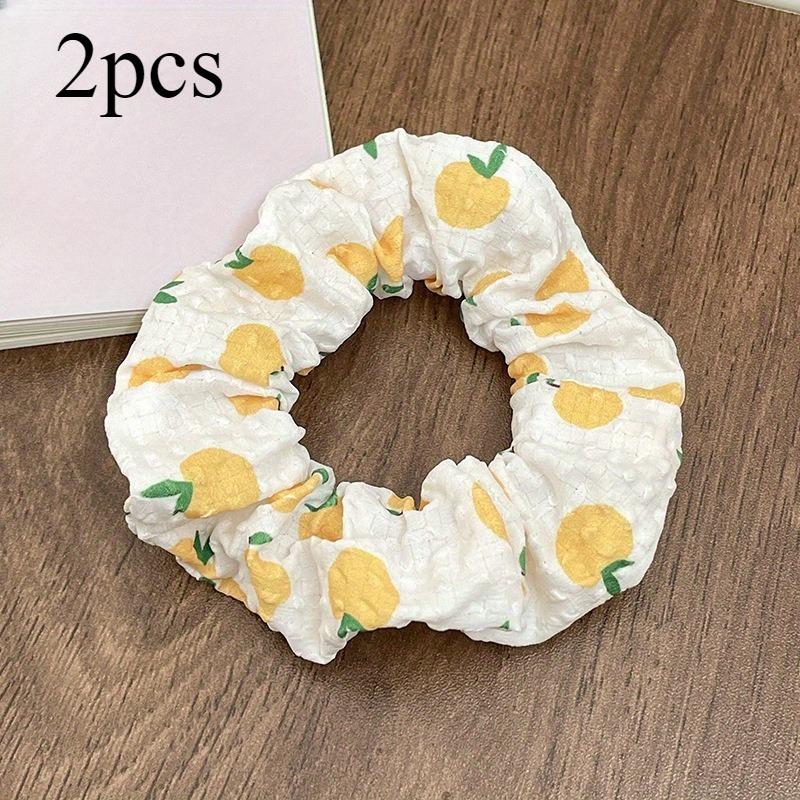 2pcs Elegant Boho Chic Fabric Scrunchies with Fruit Prints,Multiple Pattern- Perfect for Ponytails,Styling Accessories hair band