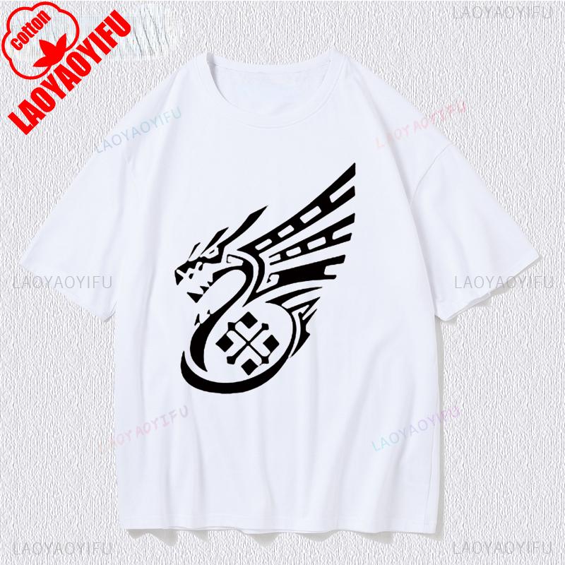 Korea Style Cartoon Printed Unisex Tops Japan Game Fans Monster Hunter Cos Otaku Tshirt Cotton Cool Summer Hipster Hip Hop Tees