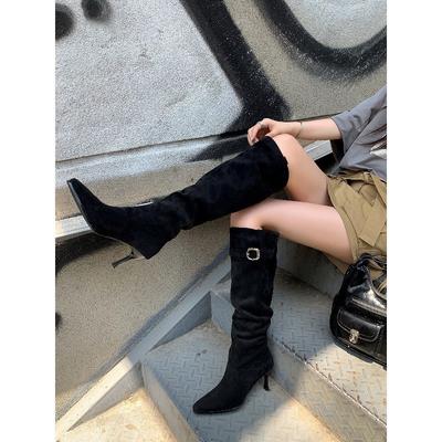 Pointed Pleated Piled Boots Women's Autumn and Winter New Thin High-heeled Boots Temperament Thin High Boots Women