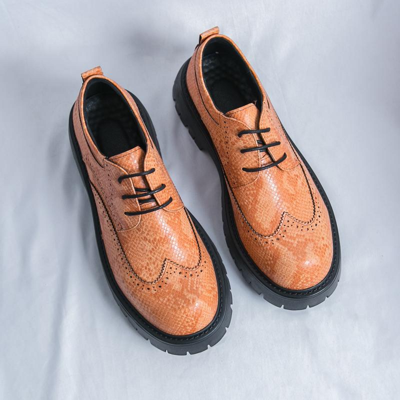 

2025 мужская обувь большого размера новая повседневная кожаная обувь модная платформа британский стиль туфли с большой головой тренд обувь большого размера 46 жёлтый