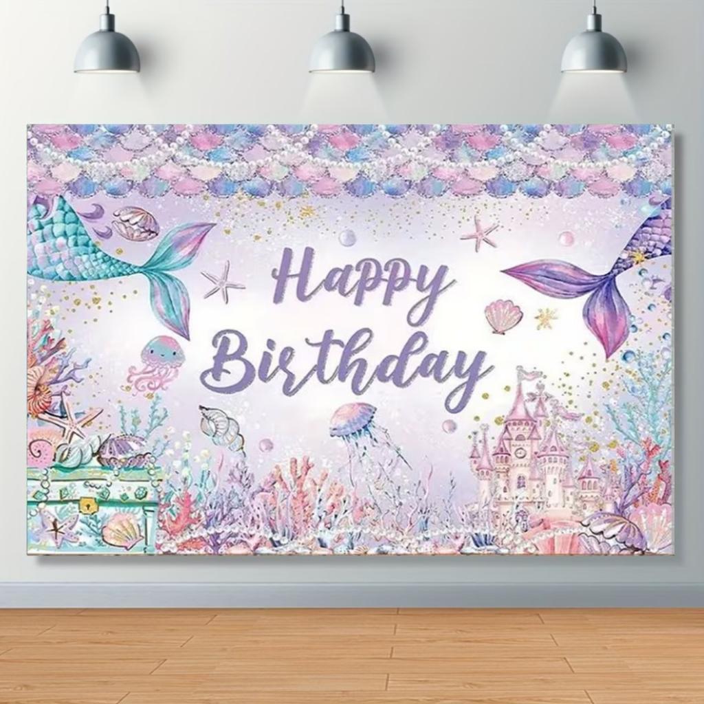 Mermaid Backdrop Girls Princess Birthday Party Decoration Background Under The Sea Photography Supplies Kids Baby Shower Banner