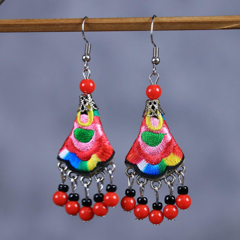 Chinese Retro Plum Blossom Fan Earrings: Women's Qipao Bell Tassel Pendants for Hanfu
