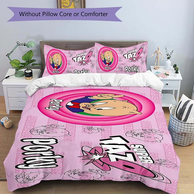 3Pcs Super Porky Taz Adventure Bedding Set Soft Fabric Duvet Cover Pillowcases Home Christmas Xmas Halloween Gift 1 Duvet Cover 2 Pillowcase Y150