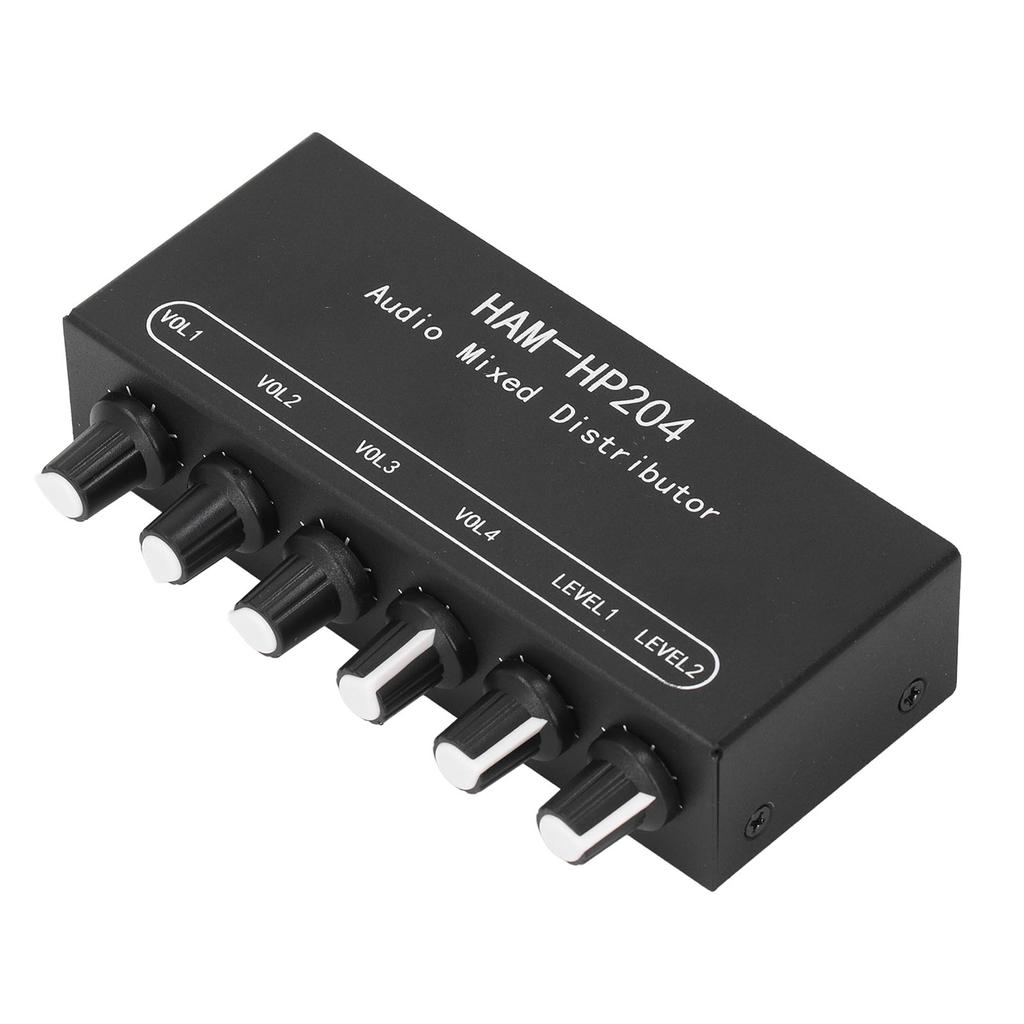 Stereo Mixer Distributor 2 In 4 Out Independent Control 5x Amplification for PC Mic Guitar Keyboard DC 5V To 19V