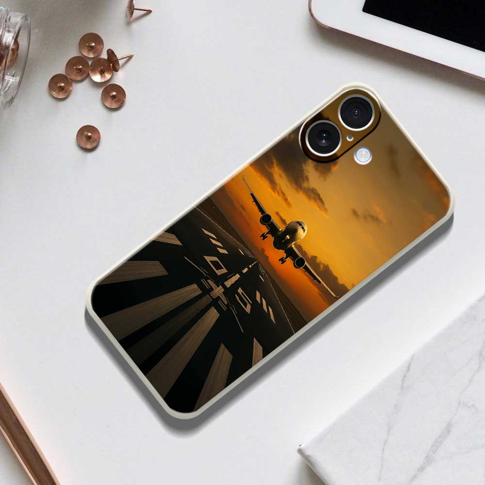 For iPhone 17 Case Airplane Pattern Printing Straight Edge TPU Phone Back Cover