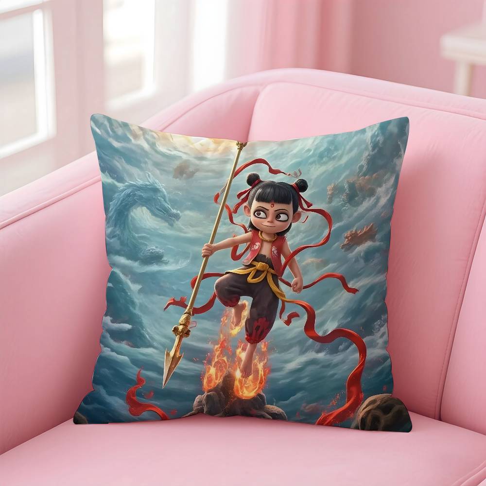 

Chinese Anim Nezha Pillow Case Printed Pillowcase for Living Room Sofa Cushion Cover & Bedroom Decor 12x12Inch