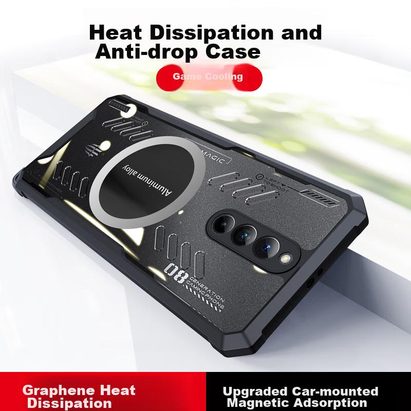 Phone Case Nubia Red Magic 8 Pro/8 Pro+/8S Pro/8 S Pro+, Full Lens Protection, Transparent Metal Magnetic Case with Cooling Pad, Black