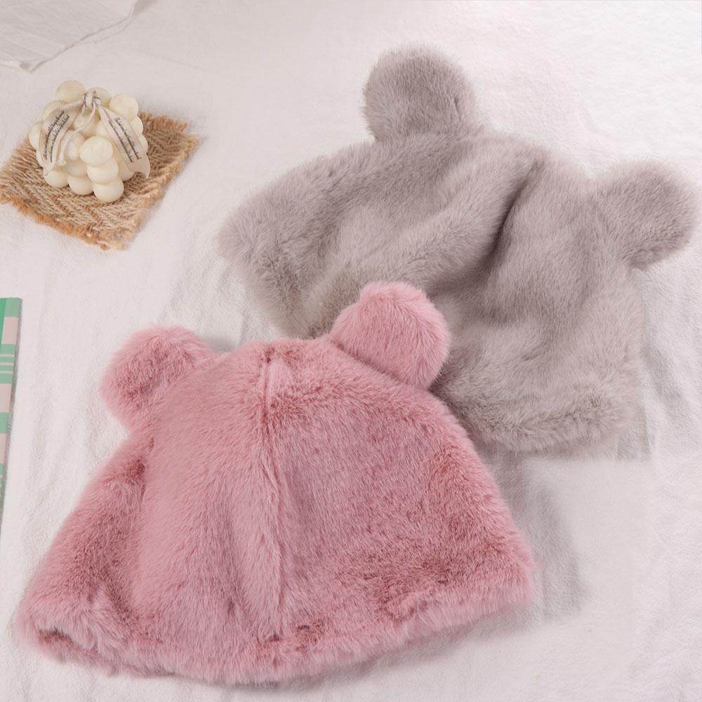 Warm Faux Fur Hat Fluffy Women's Beanie Hats Lovely Bear Ear Hat Girls