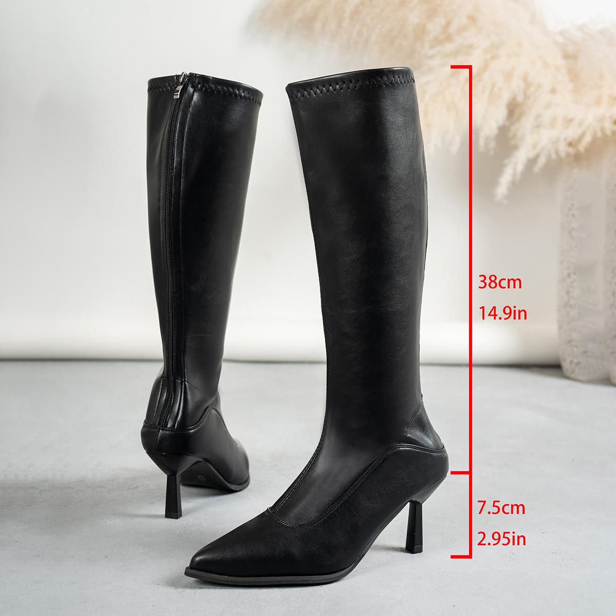 

Модные Сексуальные Леопардовые Высокие Каблуки Длинные Сапоги для Женщин Острый Носок Каблук-Шпилька Сапоги до Колена Женские Осенняя Мода Botas Mujer 42 чёрный