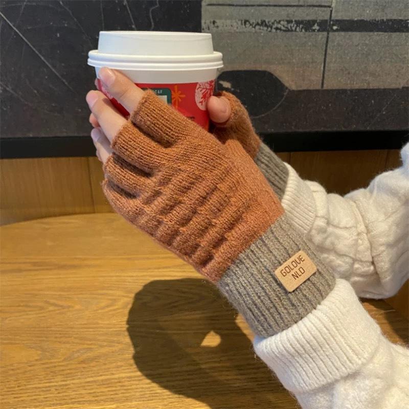 Alpaca Knitted Touch Screen Gloves for Women Autumn and Winter Warm Outdoor Antifreeze Plus Velvet Thickening Korean Version Cute