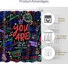 Neon Inspirational Quotes Shower Curtain, Colorful Funny Abstract Art for Kids Teens, Waterproof Bathroom Decor
