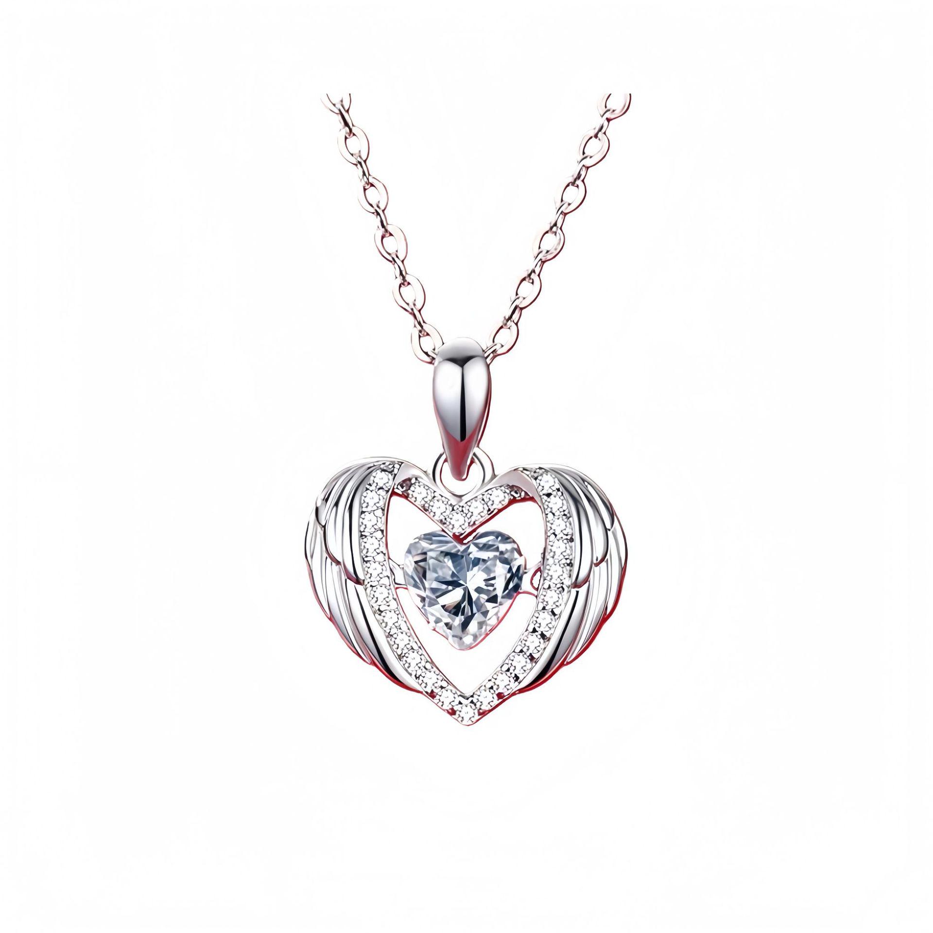 S999 Sterling Silver Angel s Love Necklace - Elegant Heart Clavicle Chain Sterling Silver