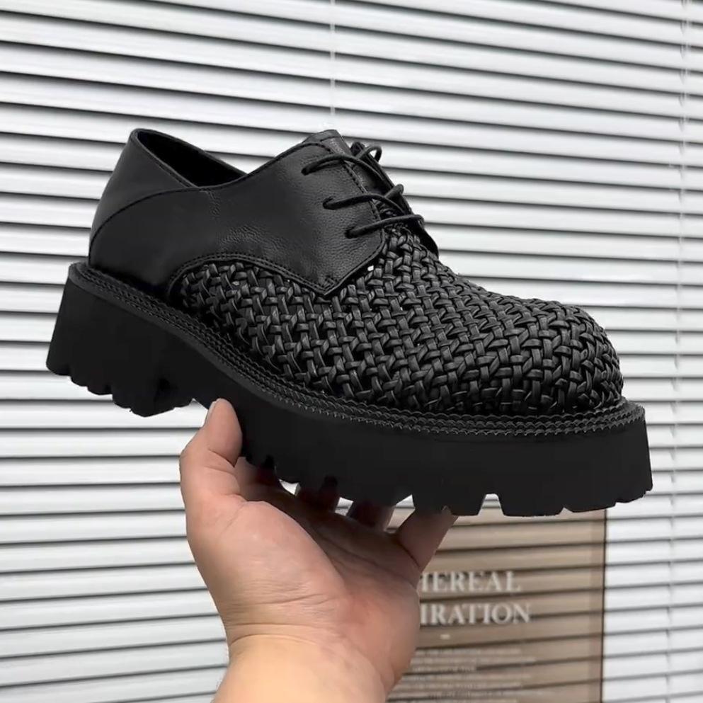 New men's pure leather casual and comfortable woven men's shoes high quality fashion versatile handsome advanced sense support ciphertext