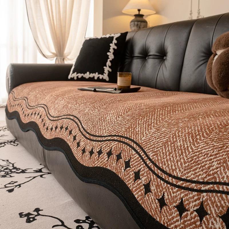 

New High-End Special-Shaped Sofa Cushion Universal Non-Slip Big Black Cow Leather Straight Row Seat Cushion Cover Cloth In All Seasons 90*90cm