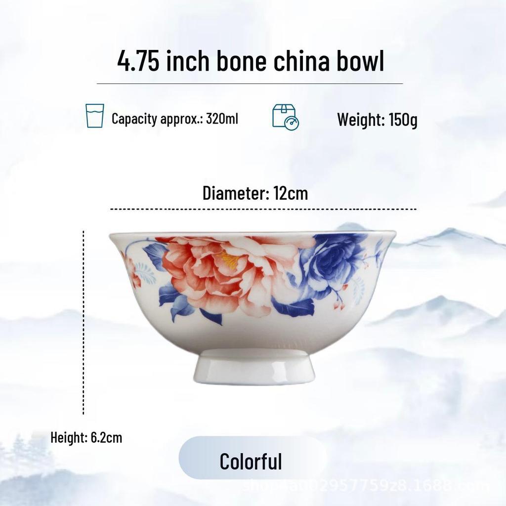 Blue and White High-Foot Bone China Noodle Bowl - Chinese-Style, Anti-Scald, Customizable for Birthdays