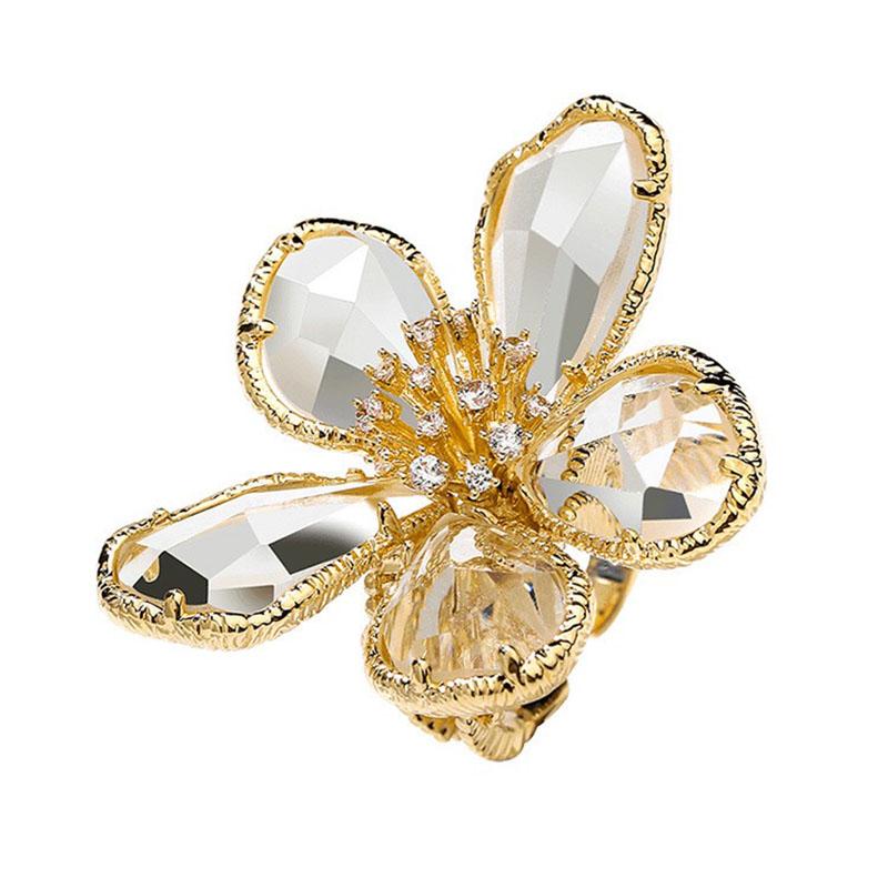 Luxus Kristall Blume Großer Offener Ring für Damen Trendiger Modischer Party Sommerurlaub Statement Schmuck