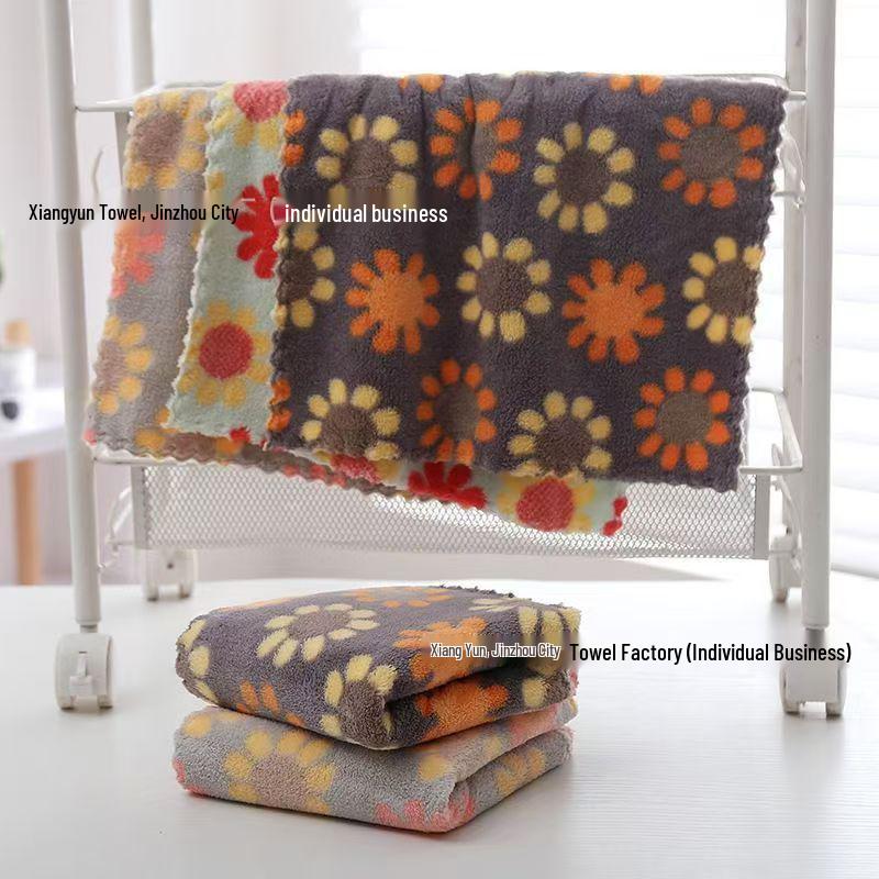 Sunflower Coral Fleece Soft Absorbent Dishcloth and Hand Towel Set